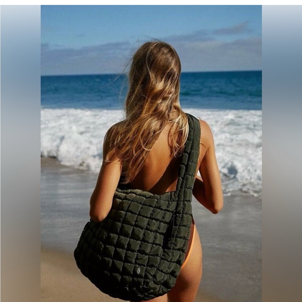 Free People Green Quilted Tote Bag